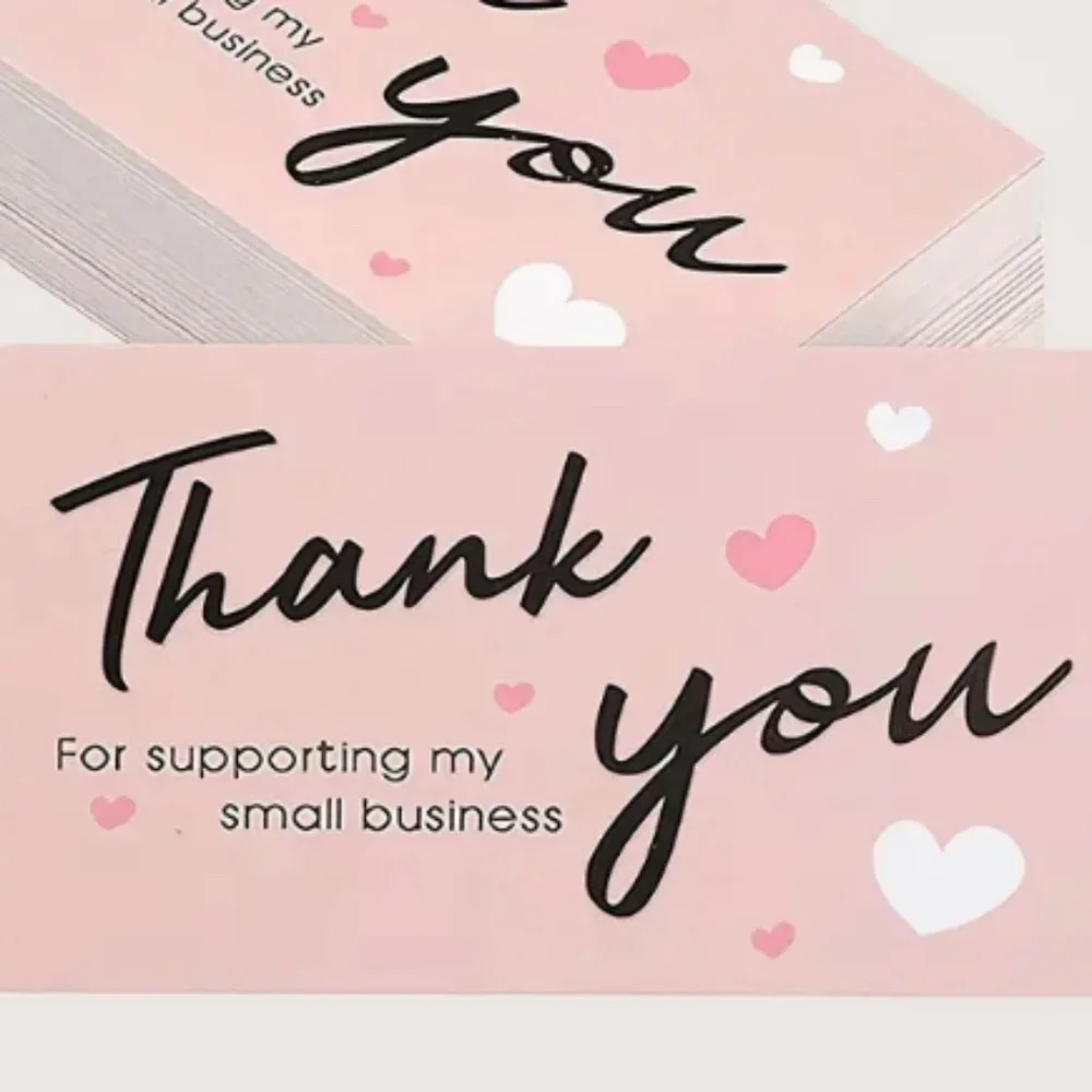 NEW 50 PCS PINK THANK YOU FOR SUPPORTING MY SMALL BUSINESS APPRECIATION CARDS